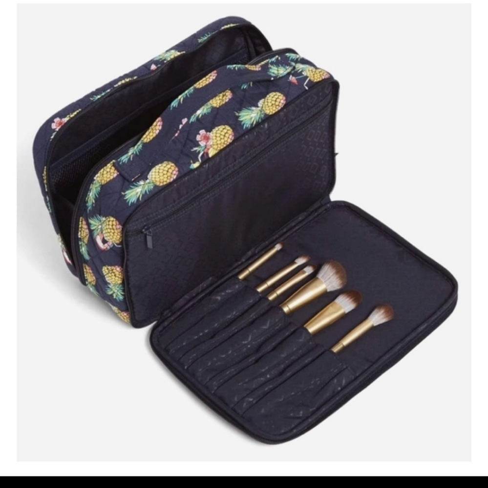 VERA BRADLEY Black Toucan Party Large Blush Brush Cosmetic Case Makeup Bag NWT